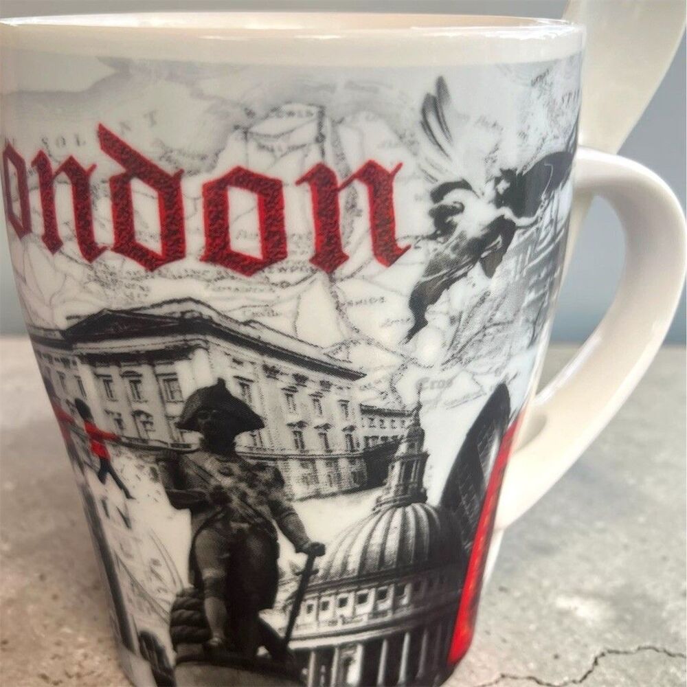 Sterling Products London Souvenir Coffee/Tea Mug w/ Spoon Big Ben Bus